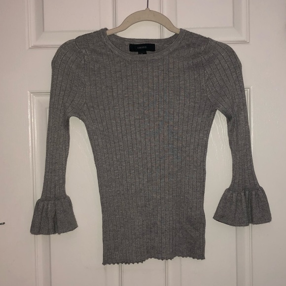 F21 gray knit bell-sleeve sweater - Picture 1 of 7